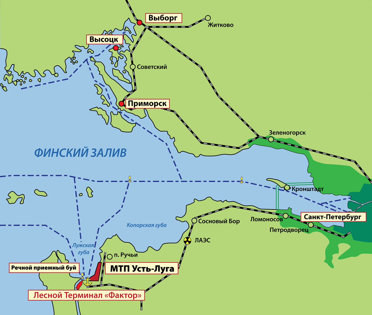 Порты финского залива на карте